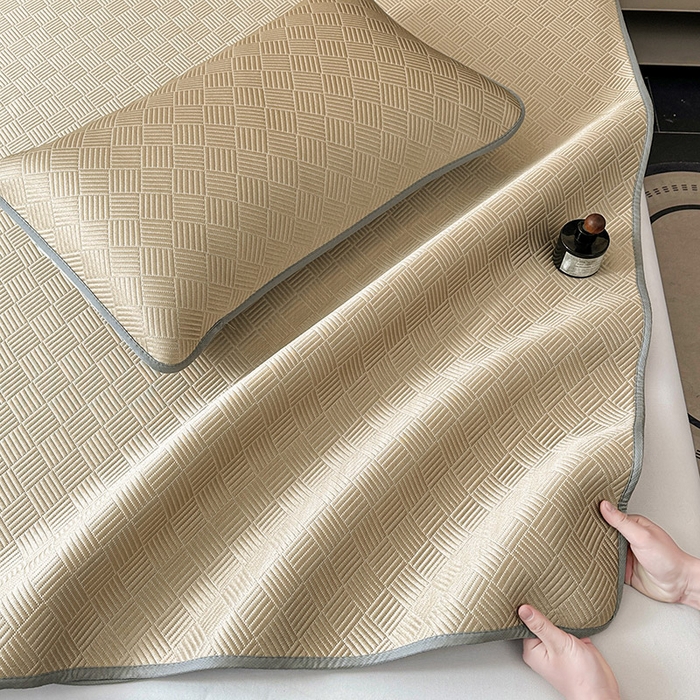 91家纺网 家纺一手货源 找家纺 乐家欣 2026新款提花凉感床笠款床席款软凉席 床笠款提花-卡其