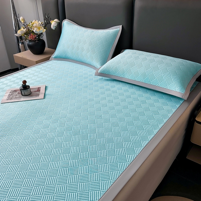 91家纺网 家纺一手货源 找家纺 乐家欣 2026新款提花凉感床笠款床席款软凉席 床席款提花-清水蓝