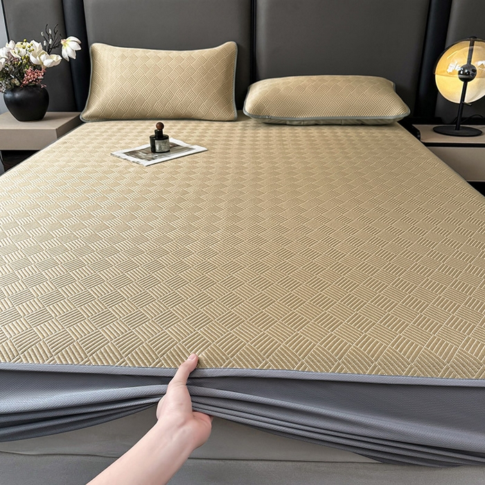 91家纺网 家纺一手货源 找家纺 乐家欣 2026新款提花凉感床笠款床席款软凉席 床笠款提花-卡其