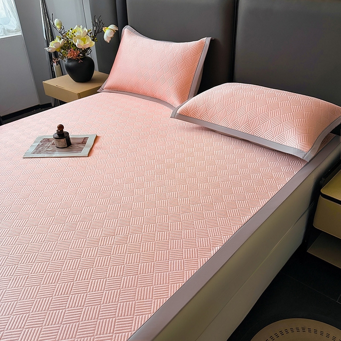 91家纺网 家纺一手货源 找家纺 乐家欣 2026新款提花凉感床笠款床席款软凉席 床席款提花-蜜桃粉