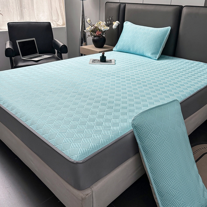 91家纺网 家纺一手货源 找家纺 乐家欣 2026新款提花凉感床笠款床席款软凉席 床笠款提花-清水蓝