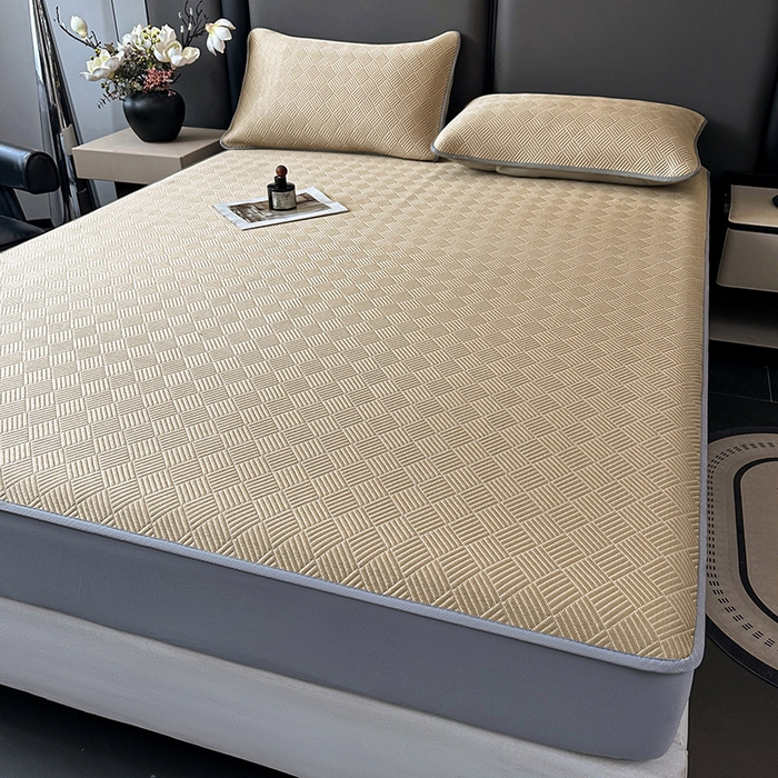 91家纺网 家纺一手货源 找家纺 乐家欣 2026新款提花凉感床笠款床席款软凉席 床笠款提花-卡其