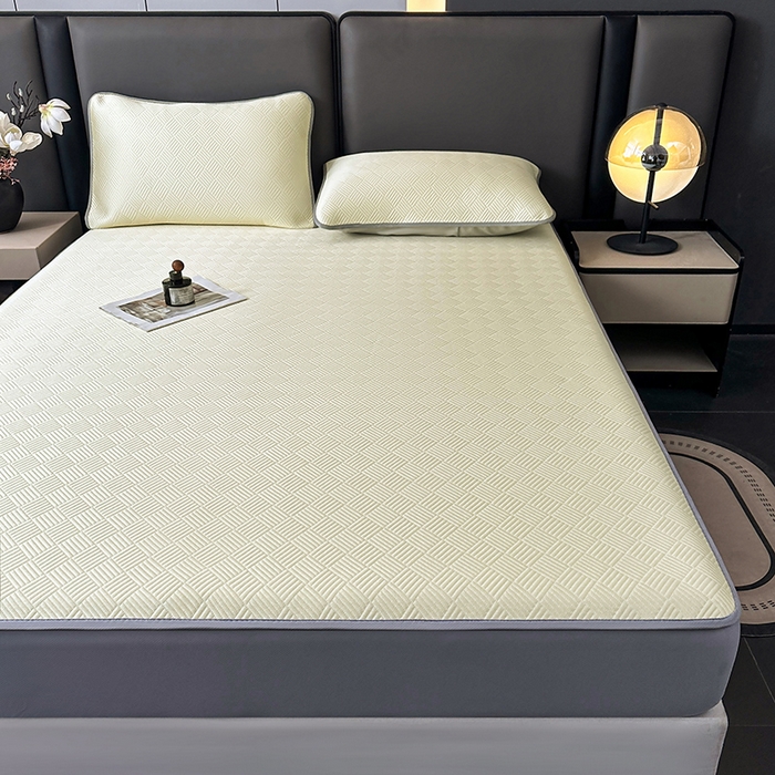 91家纺网 家纺一手货源 找家纺 乐家欣 2026新款提花凉感床笠款床席款软凉席 床笠款提花-奶昔白