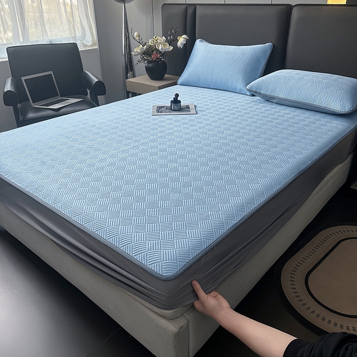 91家纺网 家纺一手货源 找家纺 乐家欣 2026新款提花凉感床笠款床席款软凉席 床笠款提花-宾利蓝