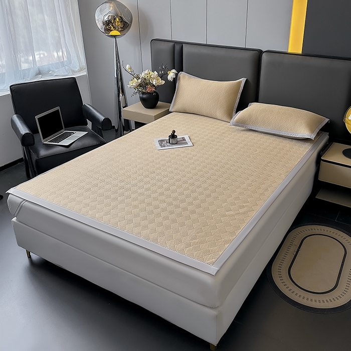 91家纺网 家纺一手货源 找家纺 乐家欣 2026新款提花凉感床笠款床席款软凉席 床席款提花-卡其