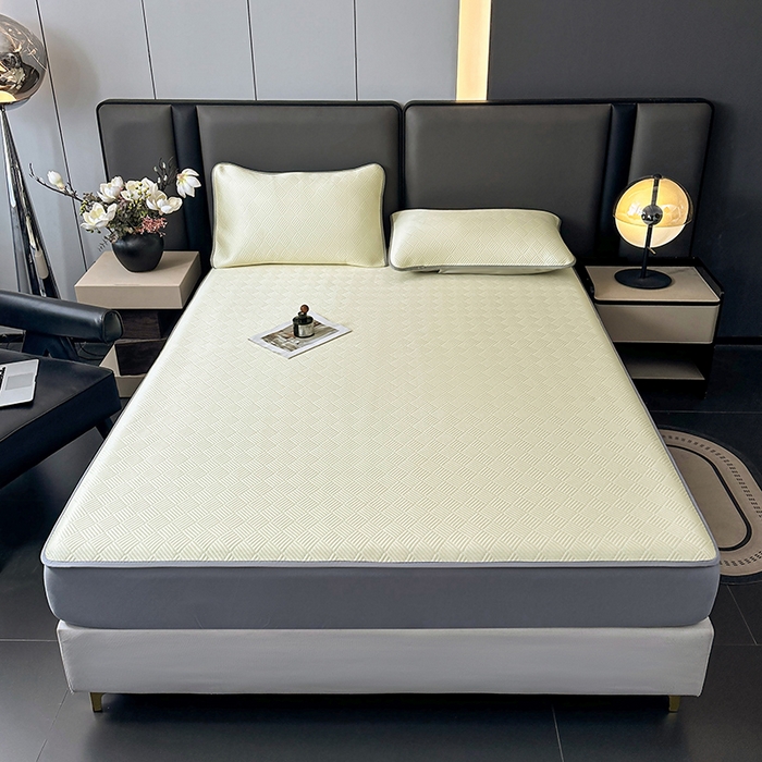 91家纺网 家纺一手货源 找家纺 乐家欣 2026新款提花凉感床笠款床席款软凉席 床笠款提花-奶昔白