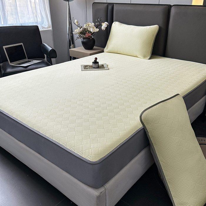 91家纺网 家纺一手货源 找家纺 乐家欣 2026新款提花凉感床笠款床席款软凉席 床笠款提花-奶昔白