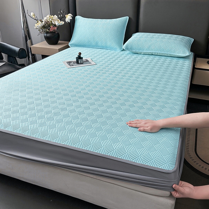 乐家欣 2026新款提花凉感床笠款床席款软凉席 床笠款提花-清水蓝