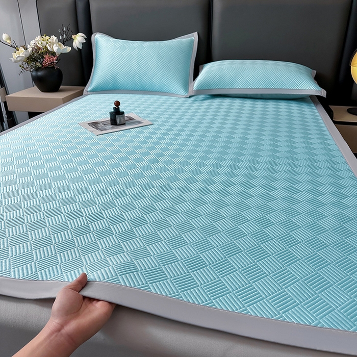 91家纺网 家纺一手货源 找家纺 乐家欣 2026新款提花凉感床笠款床席款软凉席 床席款提花-清水蓝