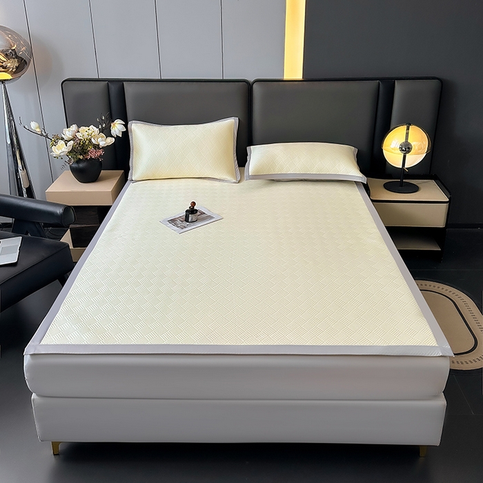 91家纺网 家纺一手货源 找家纺 乐家欣 2026新款提花凉感床笠款床席款软凉席 床席款提花-奶昔白