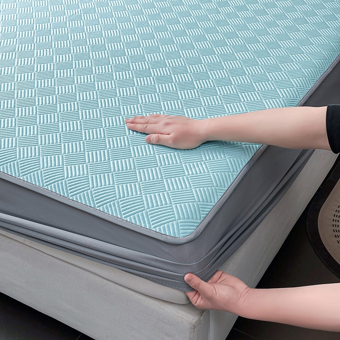 91家纺网 家纺一手货源 找家纺 乐家欣 2026新款提花凉感床笠款床席款软凉席 床笠款提花-清水蓝