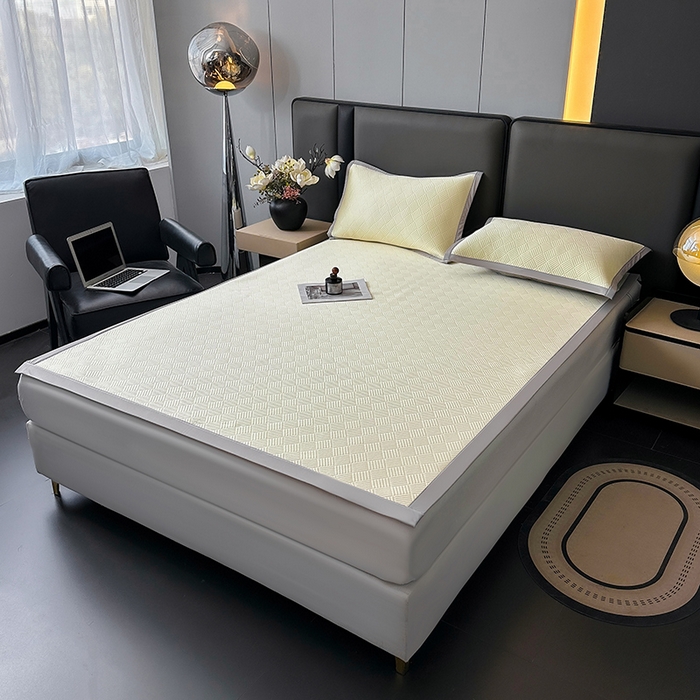 91家纺网 家纺一手货源 找家纺 乐家欣 2026新款提花凉感床笠款床席款软凉席 床席款提花-奶昔白