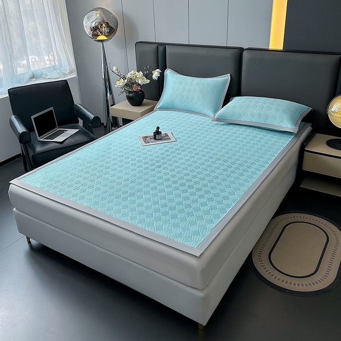 91家纺网 家纺一手货源 找家纺 乐家欣 2026新款提花凉感床笠款床席款软凉席 床席款提花-清水蓝