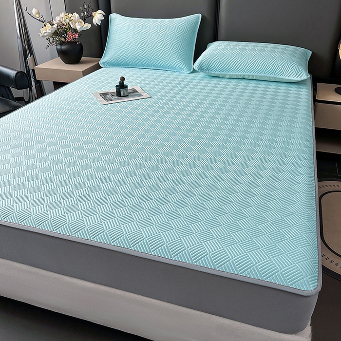 91家纺网 家纺一手货源 找家纺 乐家欣 2026新款提花凉感床笠款床席款软凉席 床笠款提花-清水蓝