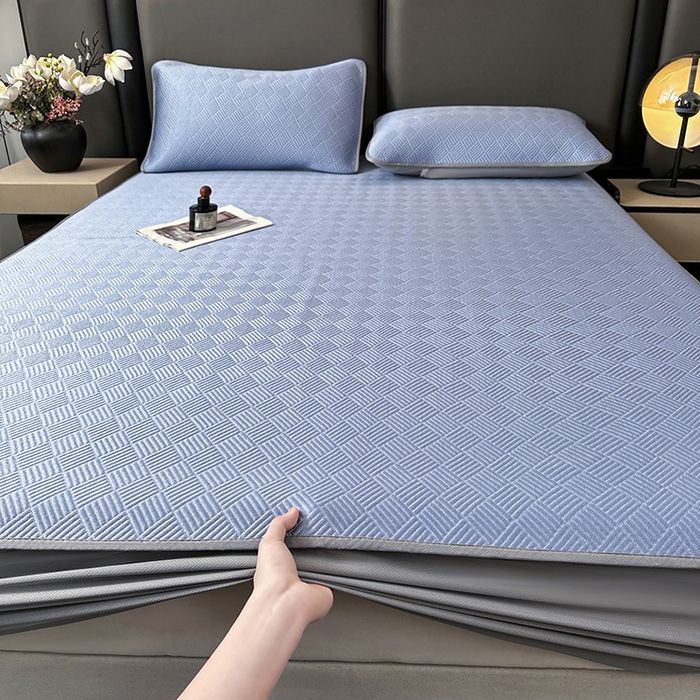 91家纺网 家纺一手货源 找家纺 乐家欣 2026新款提花凉感床笠款床席款软凉席 床笠款提花-紫灰