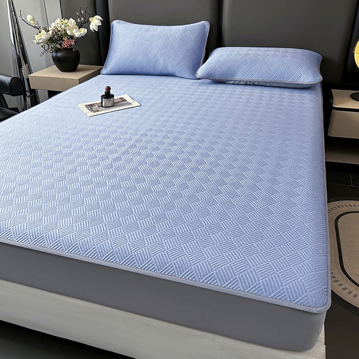 91家纺网 家纺一手货源 找家纺 乐家欣 2026新款提花凉感床笠款床席款软凉席 床笠款提花-紫灰