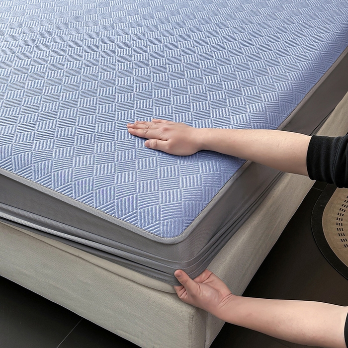 91家纺网 家纺一手货源 找家纺 乐家欣 2026新款提花凉感床笠款床席款软凉席 床笠款提花-紫灰