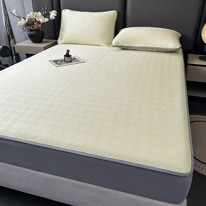 91家纺网 家纺一手货源 找家纺 乐家欣 2026新款提花凉感床笠款床席款软凉席 床笠款提花-奶昔白