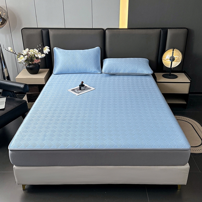 91家纺网 家纺一手货源 找家纺 乐家欣 2026新款提花凉感床笠款床席款软凉席 床笠款提花-宾利蓝