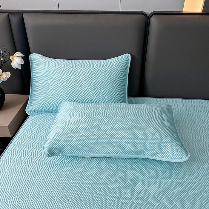 91家纺网 家纺一手货源 找家纺 乐家欣 2026新款提花凉感床笠款床席款软凉席 床笠款提花-清水蓝