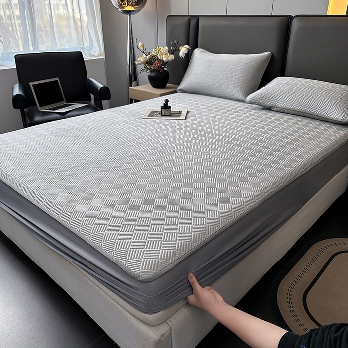 91家纺网 家纺一手货源 找家纺 乐家欣 2026新款提花凉感床笠款床席款软凉席 床笠款提花-浅灰