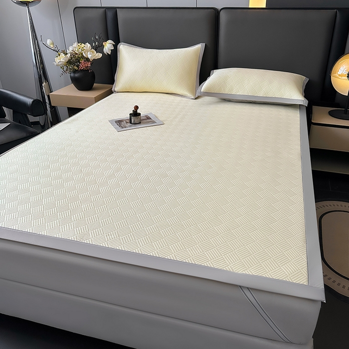 91家纺网 家纺一手货源 找家纺 乐家欣 2026新款提花凉感床笠款床席款软凉席 床席款提花-奶昔白