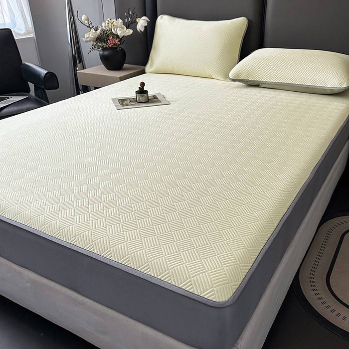 91家纺网 家纺一手货源 找家纺 乐家欣 2026新款提花凉感床笠款床席款软凉席 床笠款提花-奶昔白