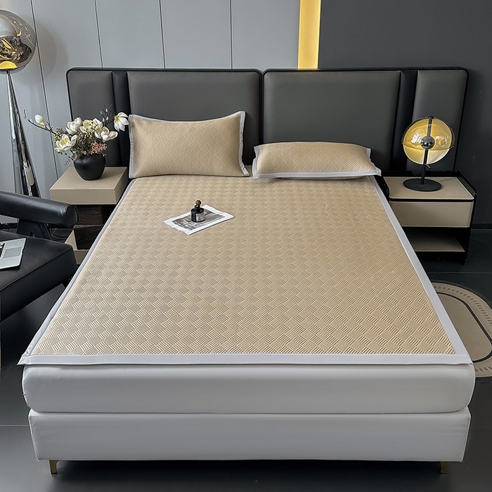 91家纺网 家纺一手货源 找家纺 乐家欣 2026新款提花凉感床笠款床席款软凉席 床席款提花-卡其