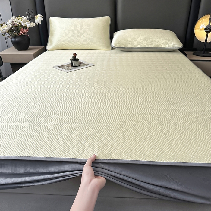 91家纺网 家纺一手货源 找家纺 乐家欣 2026新款提花凉感床笠款床席款软凉席 床笠款提花-奶昔白