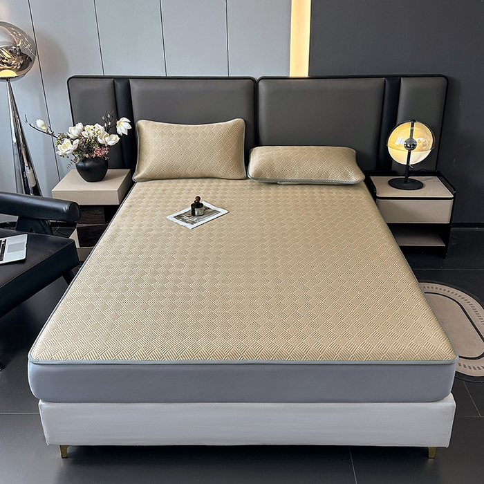 91家纺网 家纺一手货源 找家纺 乐家欣 2026新款提花凉感床笠款床席款软凉席 床笠款提花-卡其