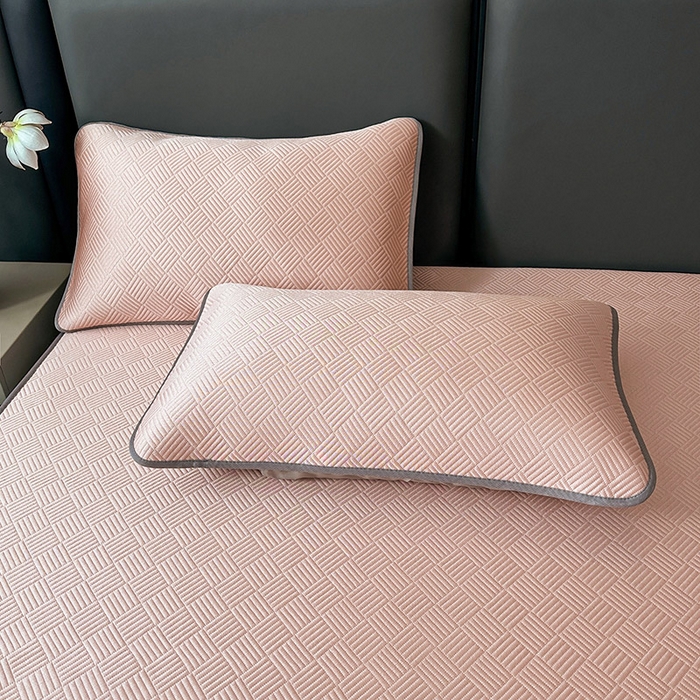 91家纺网 家纺一手货源 找家纺 乐家欣 2026新款提花凉感床笠款床席款软凉席 床笠款提花-蜜桃粉