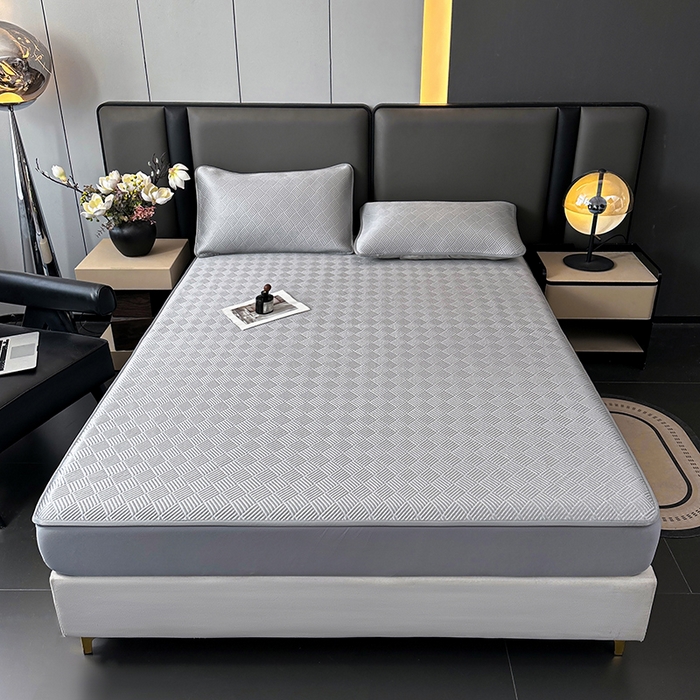 91家纺网 家纺一手货源 找家纺 乐家欣 2026新款提花凉感床笠款床席款软凉席 床笠款提花-浅灰