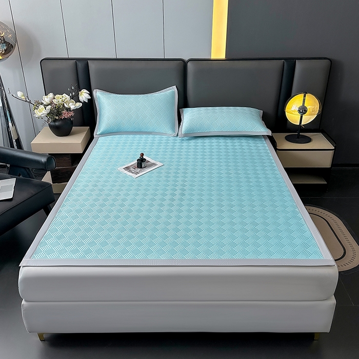 91家纺网 家纺一手货源 找家纺 乐家欣 2026新款提花凉感床笠款床席款软凉席 床席款提花-清水蓝