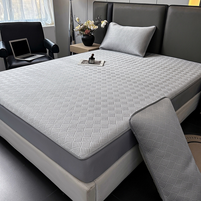 91家纺网 家纺一手货源 找家纺 乐家欣 2026新款提花凉感床笠款床席款软凉席 床笠款提花-浅灰