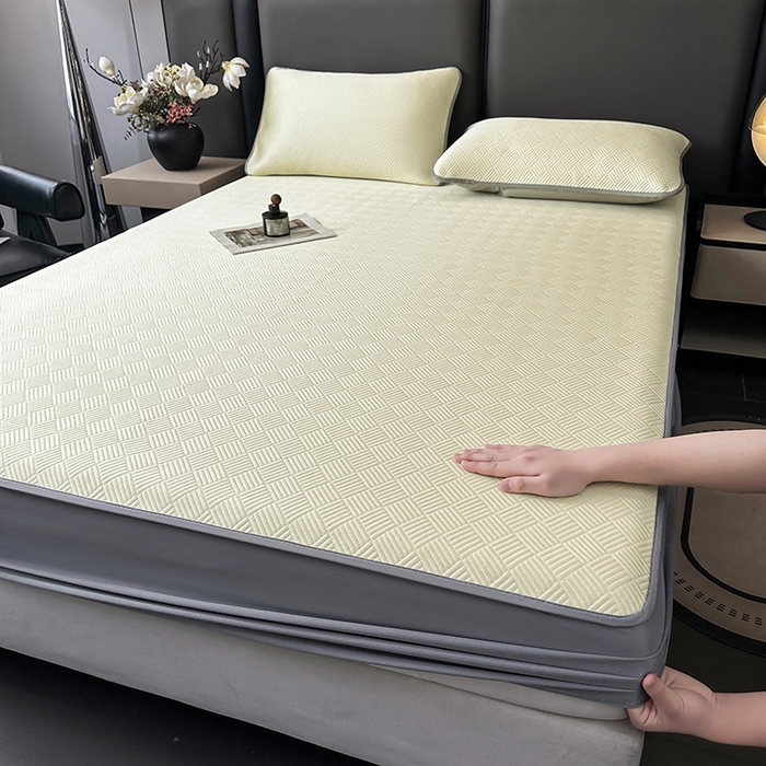 91家纺网 家纺一手货源 找家纺 乐家欣 2026新款提花凉感床笠款床席款软凉席 床席款提花-奶昔白