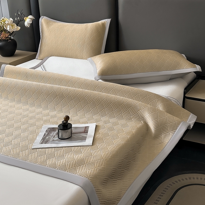 91家纺网 家纺一手货源 找家纺 乐家欣 2026新款提花凉感床笠款床席款软凉席 床席款提花-卡其