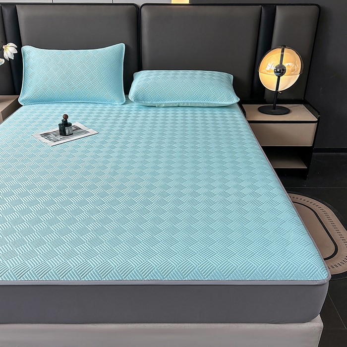 91家纺网 家纺一手货源 找家纺 乐家欣 2026新款提花凉感床笠款床席款软凉席 床笠款提花-清水蓝