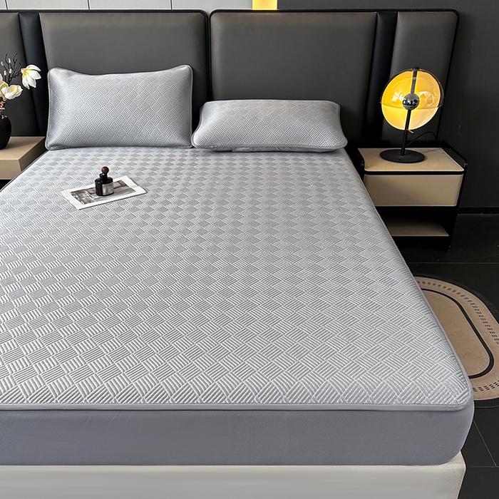 91家纺网 家纺一手货源 找家纺 乐家欣 2026新款提花凉感床笠款床席款软凉席 床笠款提花-浅灰