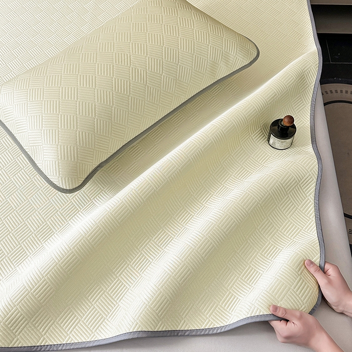 91家纺网 家纺一手货源 找家纺 乐家欣 2026新款提花凉感床笠款床席款软凉席 床笠款提花-奶昔白