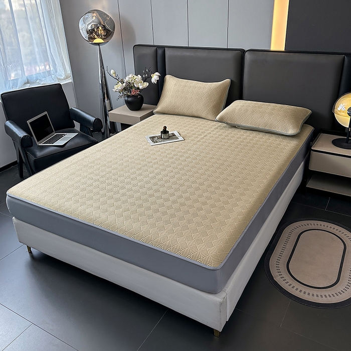 91家纺网 家纺一手货源 找家纺 乐家欣 2026新款提花凉感床笠款床席款软凉席 床笠款提花-卡其