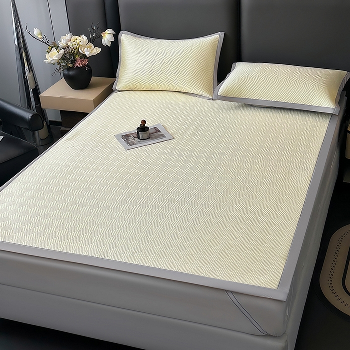 91家纺网 家纺一手货源 找家纺 乐家欣 2026新款提花凉感床笠款床席款软凉席 床席款提花-奶昔白