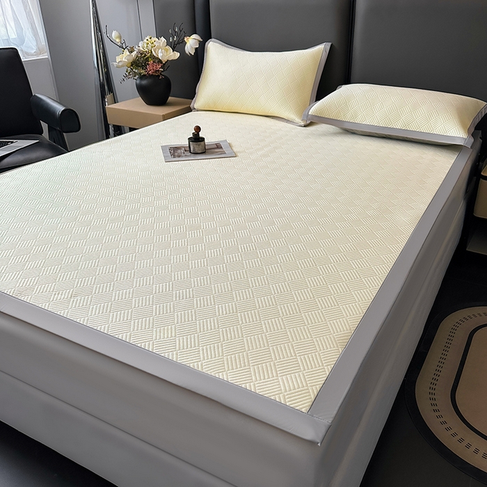 91家纺网 家纺一手货源 找家纺 乐家欣 2026新款提花凉感床笠款床席款软凉席 床席款提花-奶昔白