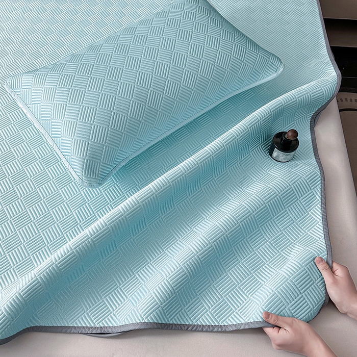 91家纺网 家纺一手货源 找家纺 乐家欣 2026新款提花凉感床笠款床席款软凉席 床笠款提花-清水蓝