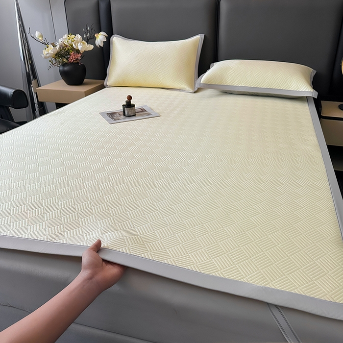 91家纺网 家纺一手货源 找家纺 乐家欣 2026新款提花凉感床笠款床席款软凉席 床席款提花-奶昔白