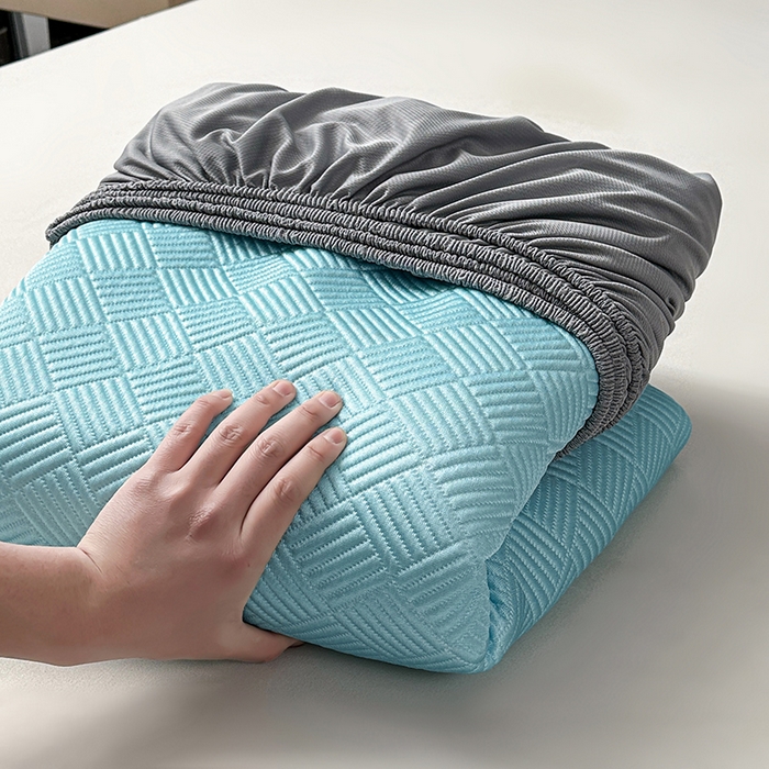 91家纺网 家纺一手货源 找家纺 乐家欣 2026新款提花凉感床笠款床席款软凉席 床笠款提花-清水蓝