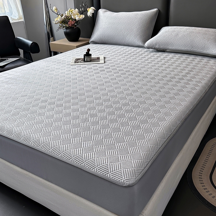 91家纺网 家纺一手货源 找家纺 乐家欣 2026新款提花凉感床笠款床席款软凉席 床笠款提花-浅灰