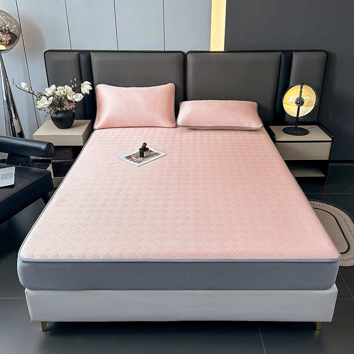 91家纺网 家纺一手货源 找家纺 乐家欣 2026新款提花凉感床笠款床席款软凉席 床笠款提花-蜜桃粉