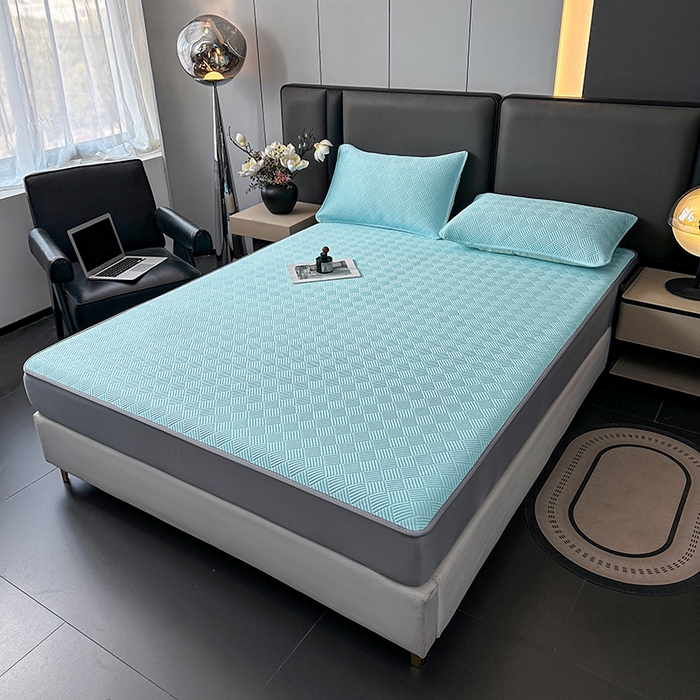 91家纺网 家纺一手货源 找家纺 乐家欣 2026新款提花凉感床笠款床席款软凉席 床笠款提花-清水蓝