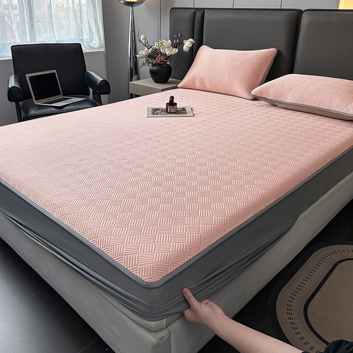 91家纺网 家纺一手货源 找家纺 乐家欣 2026新款提花凉感床笠款床席款软凉席 床笠款提花-蜜桃粉