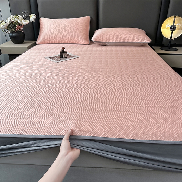 91家纺网 家纺一手货源 找家纺 乐家欣 2026新款提花凉感床笠款床席款软凉席 床笠款提花-蜜桃粉